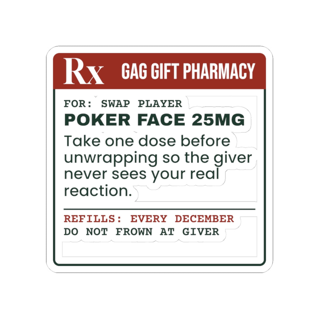 Funny White Elephant Sticker Poker Face 25mg For Gift Swap Players