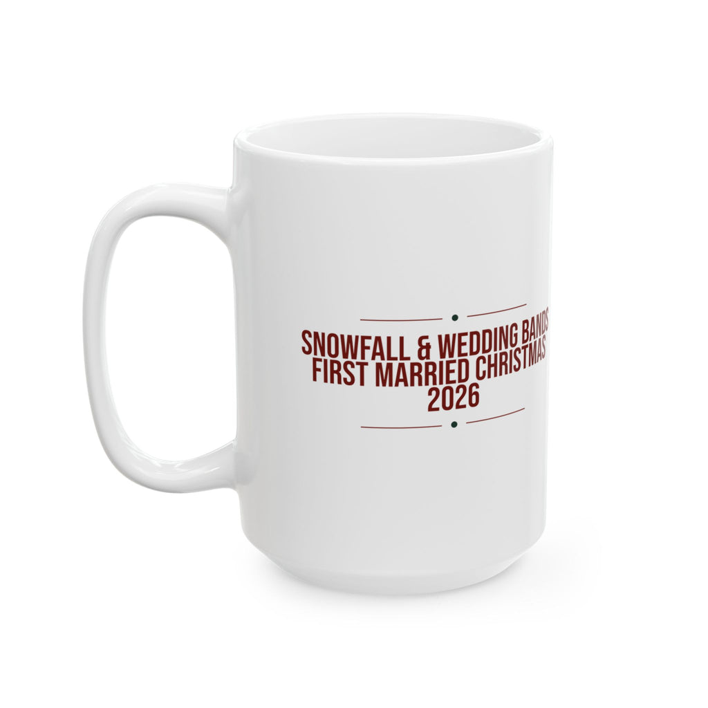 First Married Christmas Coffee Mug 2026 Snowfall And Wedding Bands