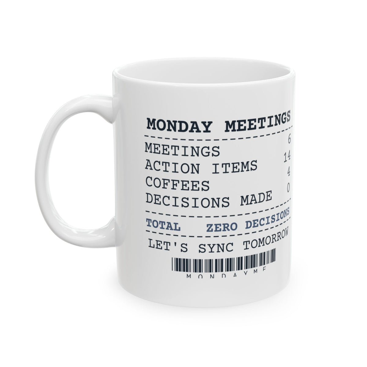 Funny Office Coffee Mug Six Meetings Zero Decisions Receipt