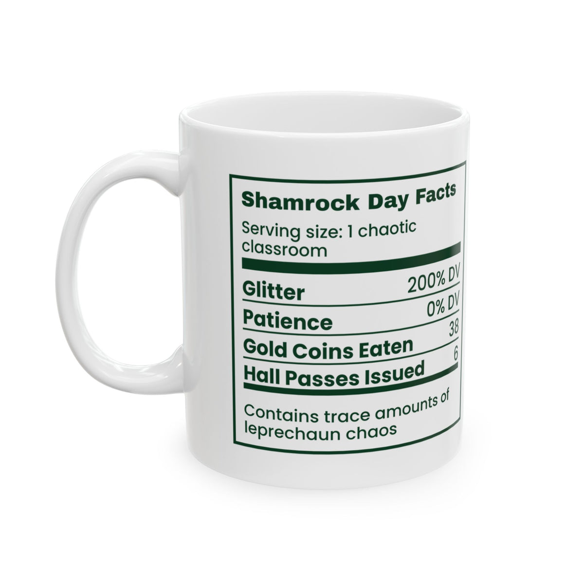 Funny Teacher Mug Shamrock Day Nutrition Facts