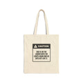Funny Christmas Tote Bag Dad On The Ladder He's Got It Warning Label
