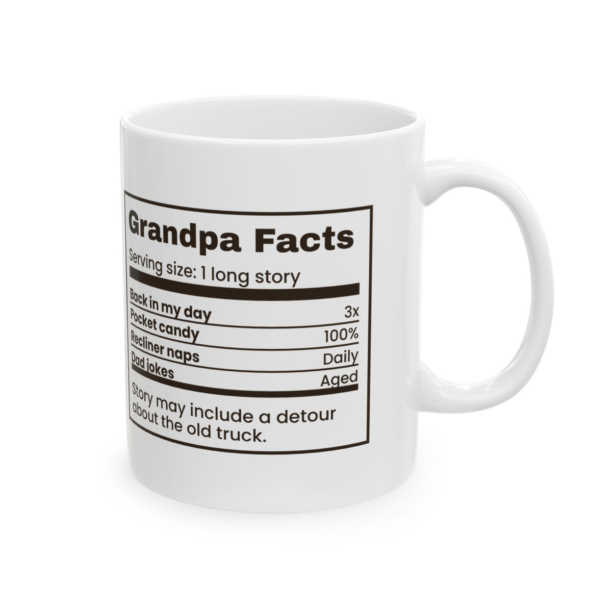 Grandpa Facts Coffee Mug Serving Size One Long Story Label