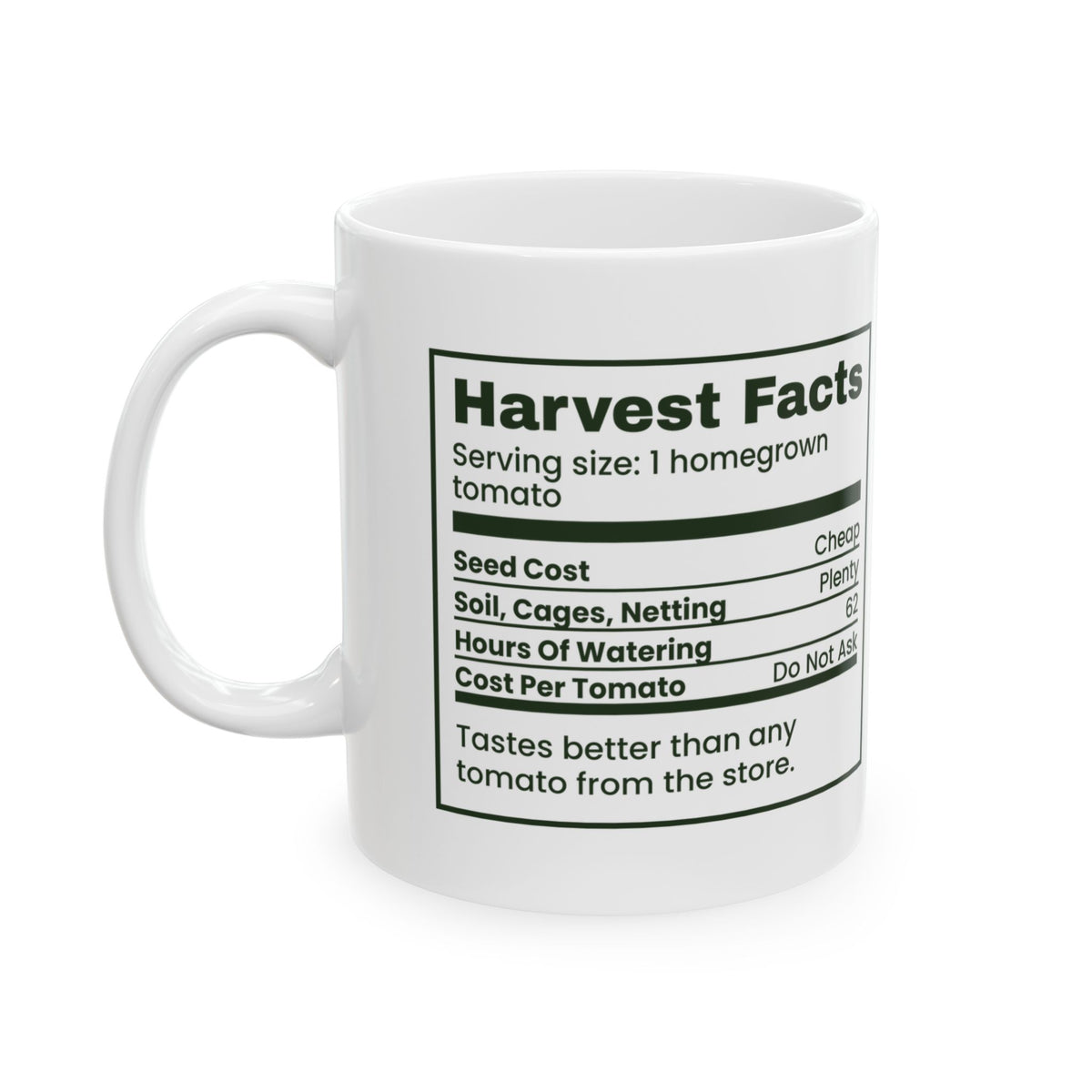 Funny Gardening Coffee Mug Harvest Facts Nutrition Label For Gardeners