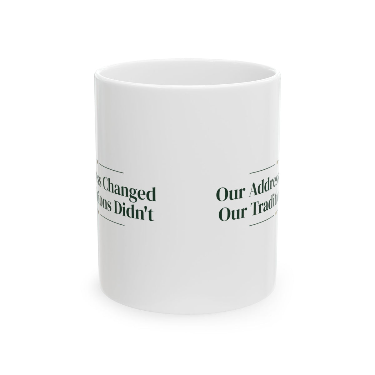 Christmas Coffee Mug Our Address Changed Our Traditions Didn't