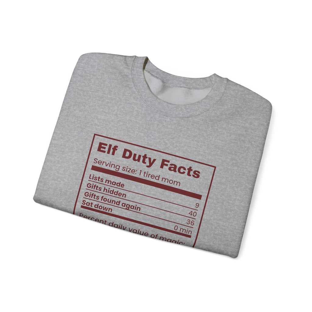 Funny Christmas Mom Sweatshirt Elf Duty Facts Nutrition Label