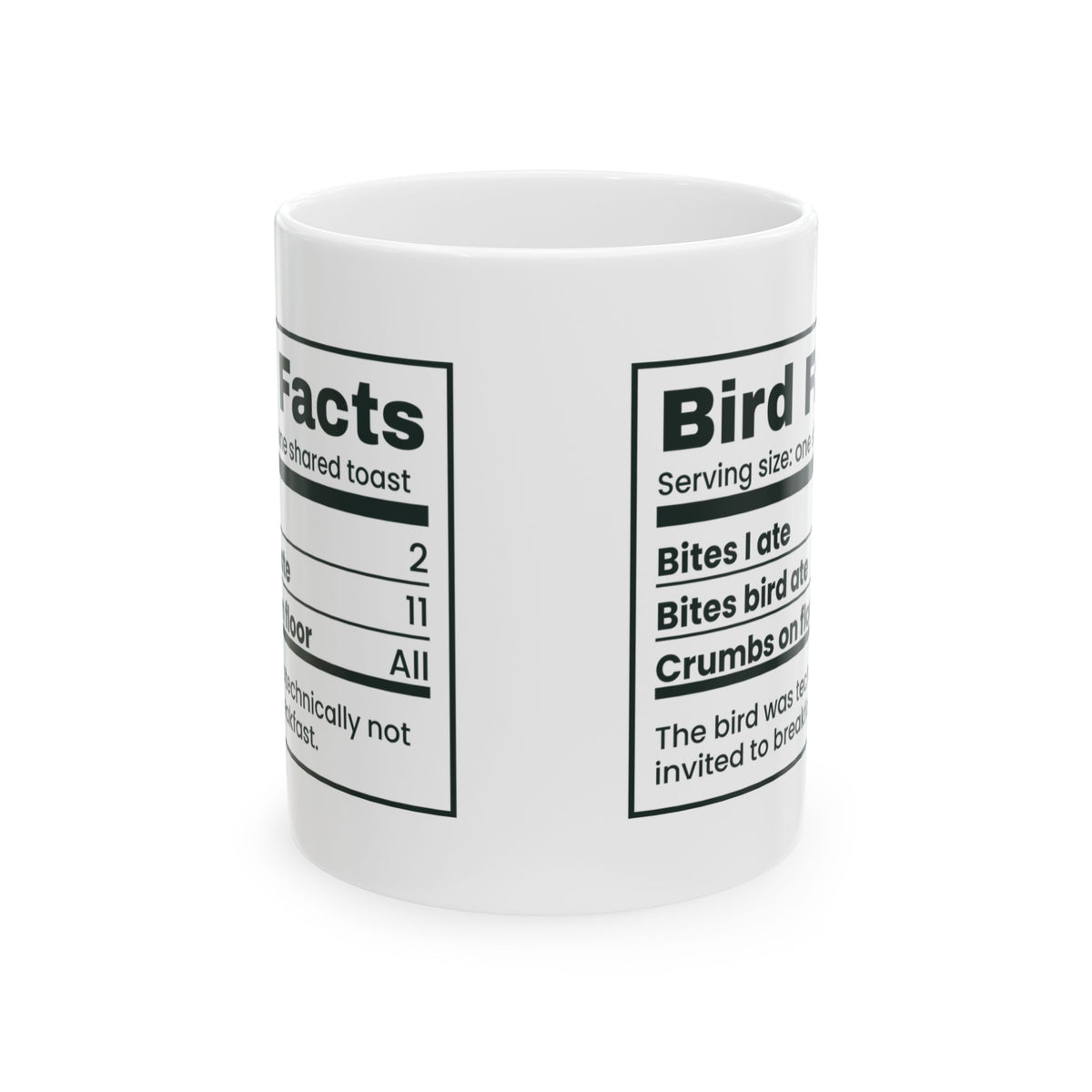 Funny Bird Owner Coffee Mug Bird Facts Nutrition Label Shared Toast