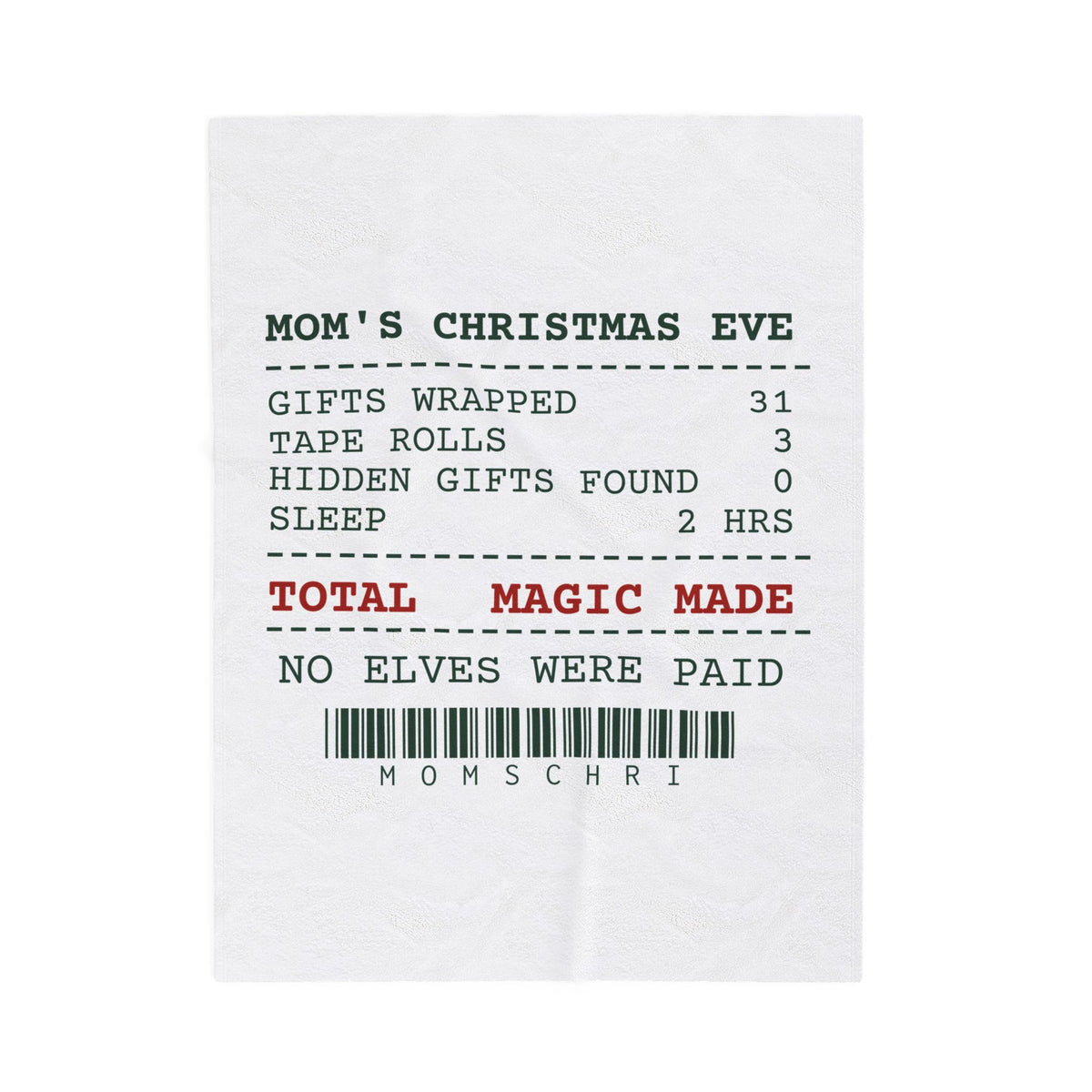 Funny Mom Christmas Throw Blanket Mom's Christmas Eve Receipt