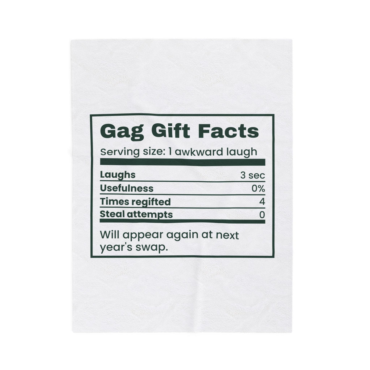 Funny White Elephant Throw Blanket Gag Gift Facts Back Again Next Year