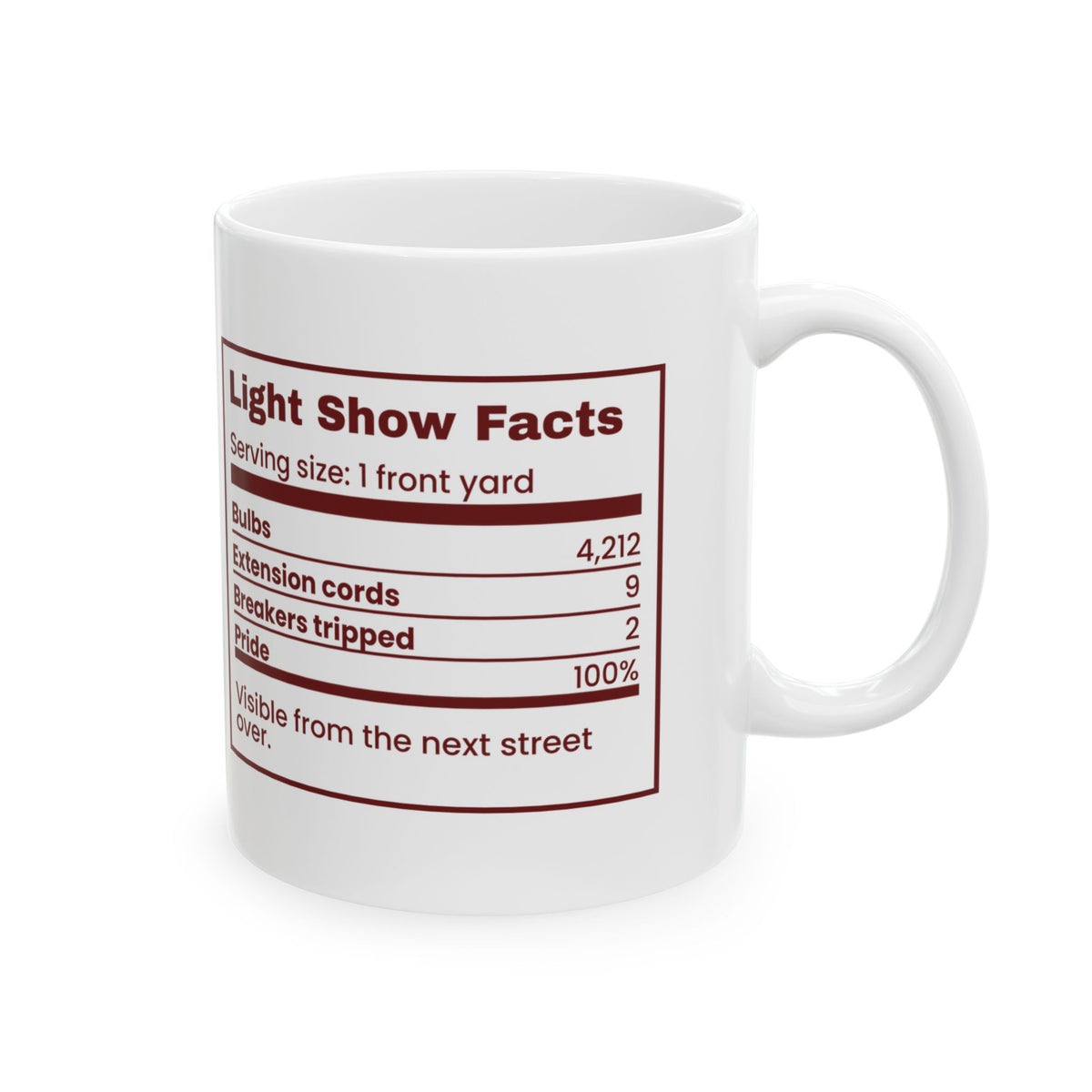 Funny Christmas Dad Coffee Mug Light Show Facts Nutrition Label
