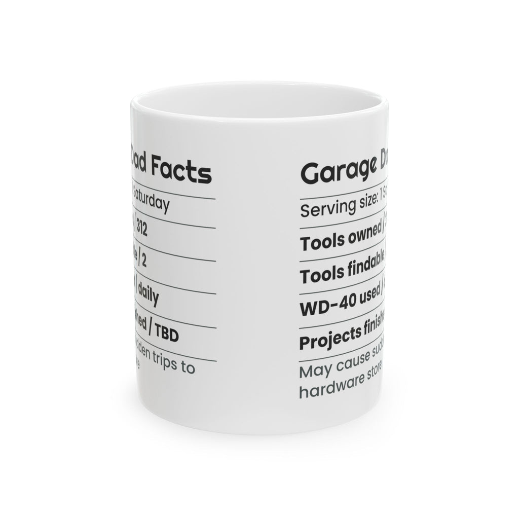 Garage Dad Nutrition Facts Coffee Mug Funny Label For Dad