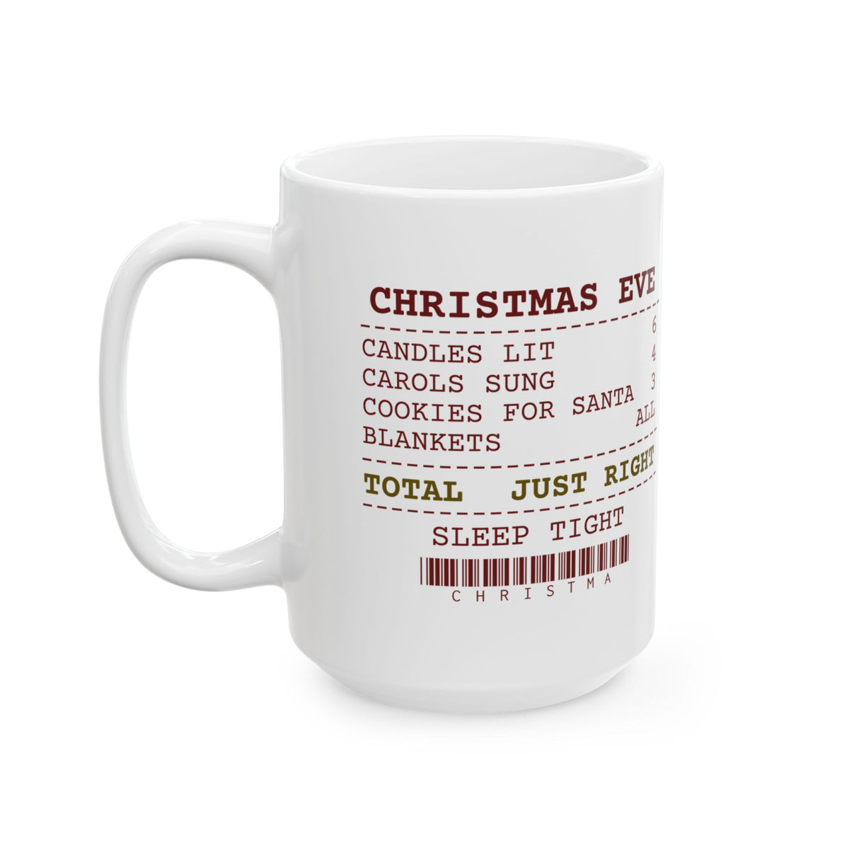 Christmas Coffee Mug Candles Lit 6 Carols Sung 4 Christmas Eve Receipt