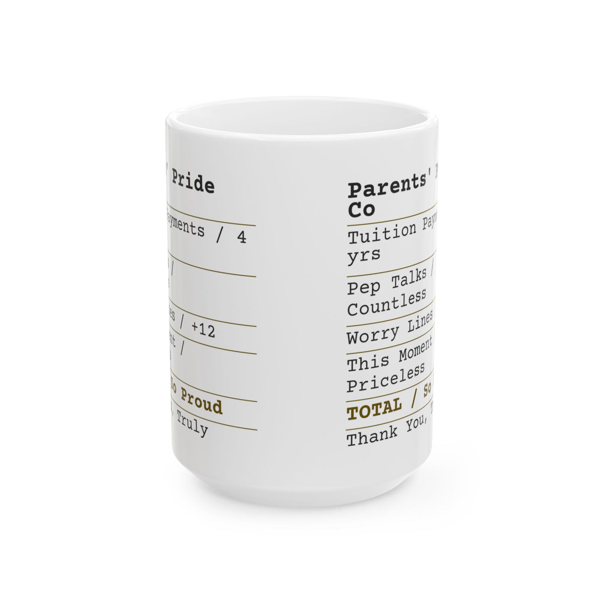 Funny Graduation Coffee Mug Parents Pride Receipt For Mom Dad