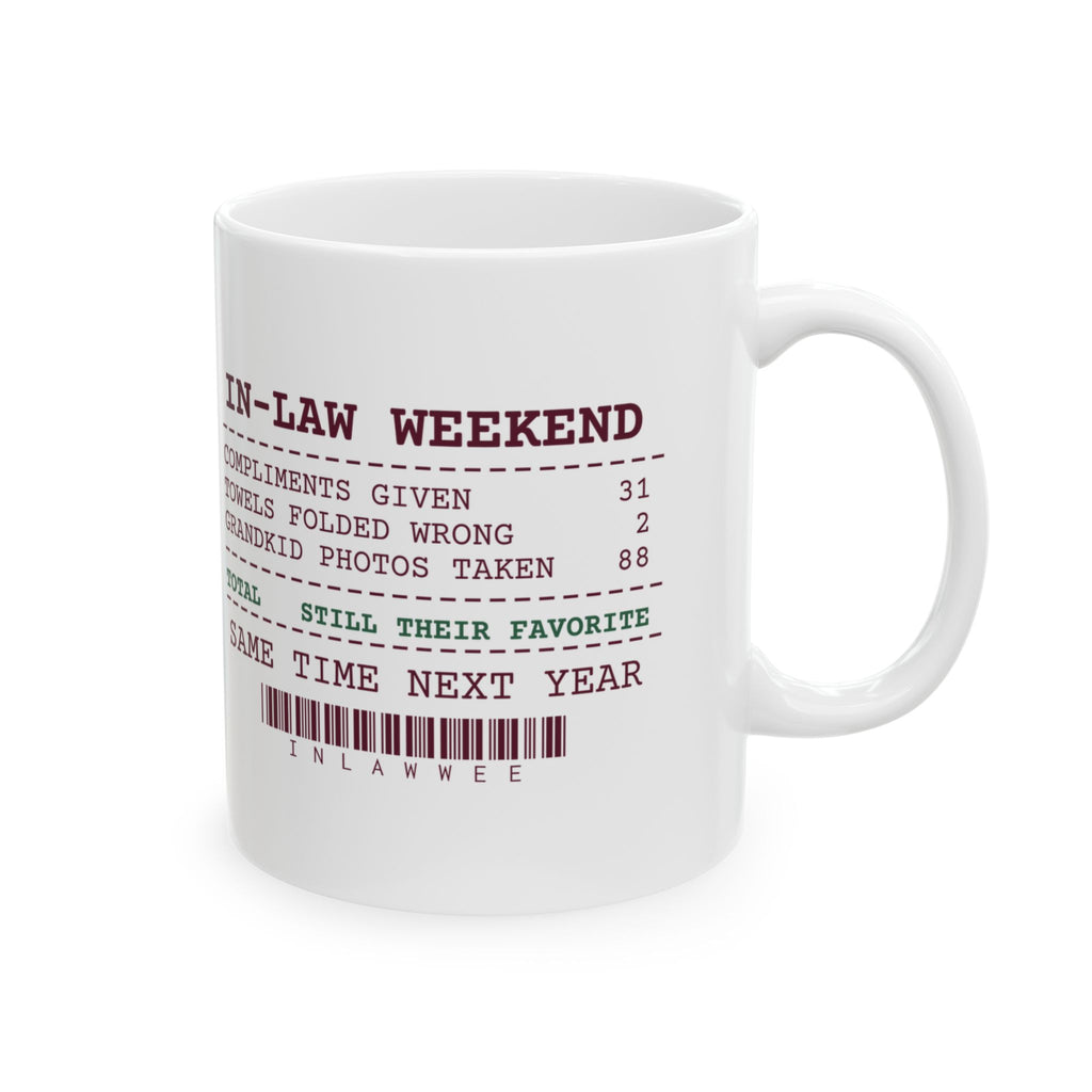 Funny Christmas Coffee Mug In-Law Weekend Receipt Still Their Favorite