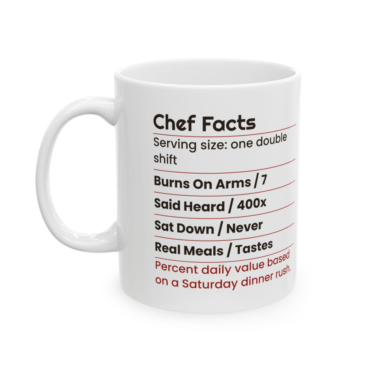Funny Chef Coffee Mug Chef Facts Nutrition Label For Cooks