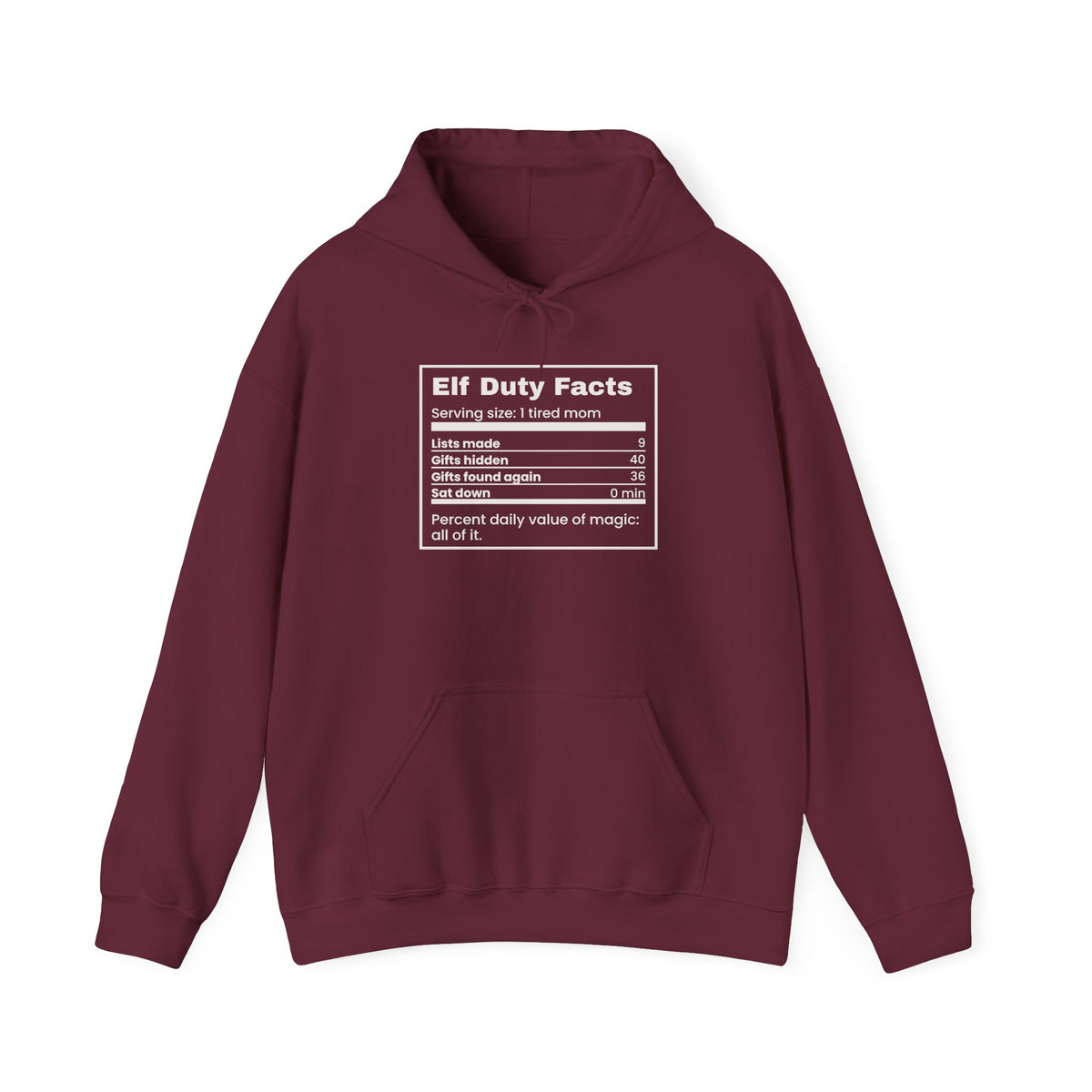 Funny Christmas Mom Hoodie Elf Duty Facts Nutrition Label