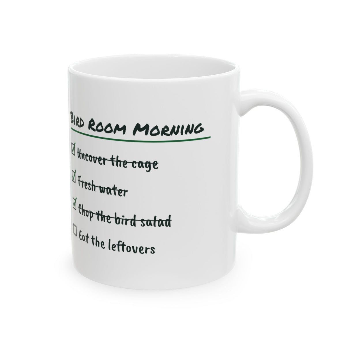 Funny Bird Owner Coffee Mug Morning Checklist Chop The Bird Salad