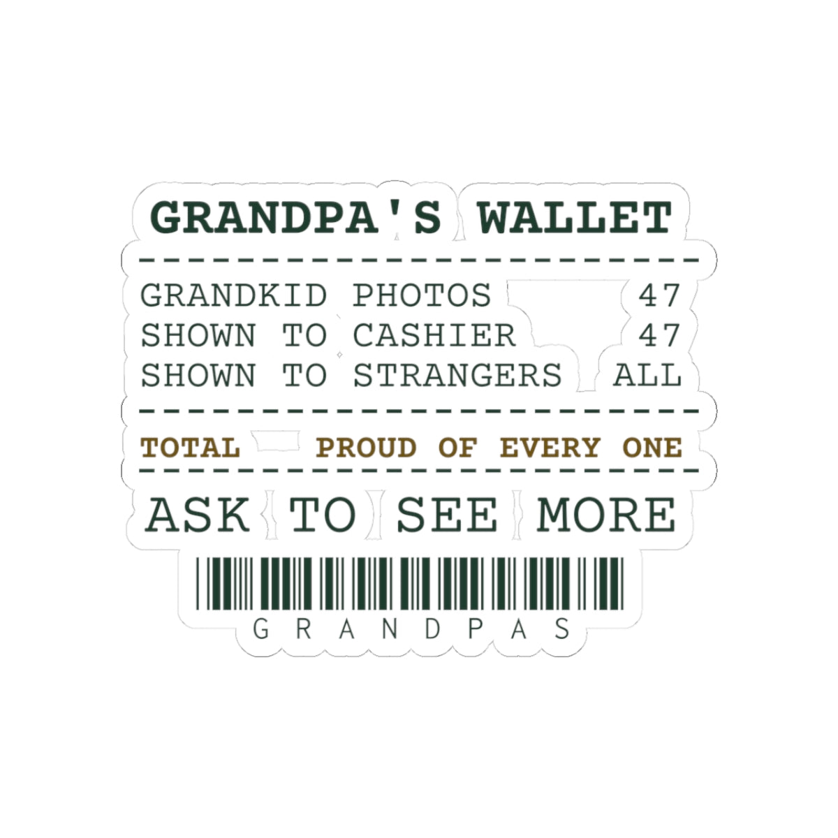 Funny Christmas Sticker Grandpa's Wallet Photos Proud Of Every One