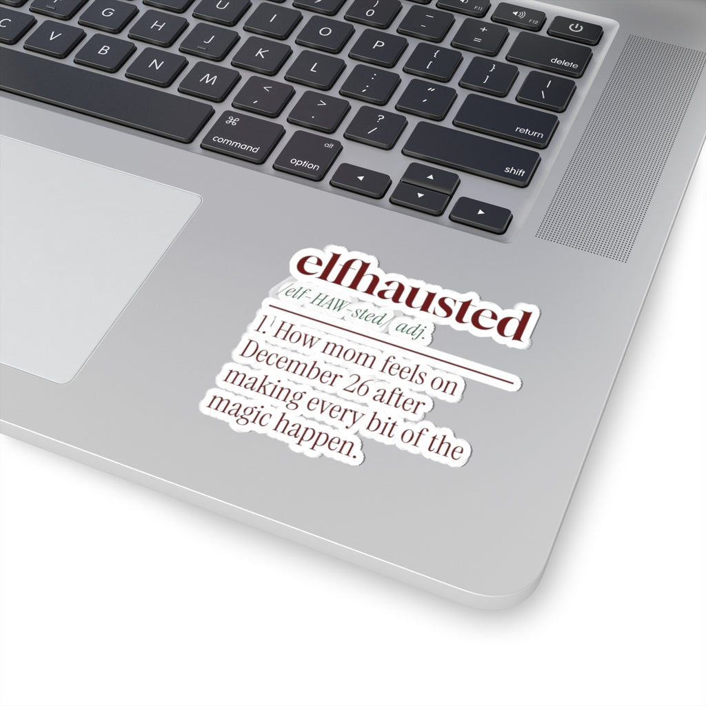 Funny Christmas Mom Sticker Elfhausted Dictionary Definition