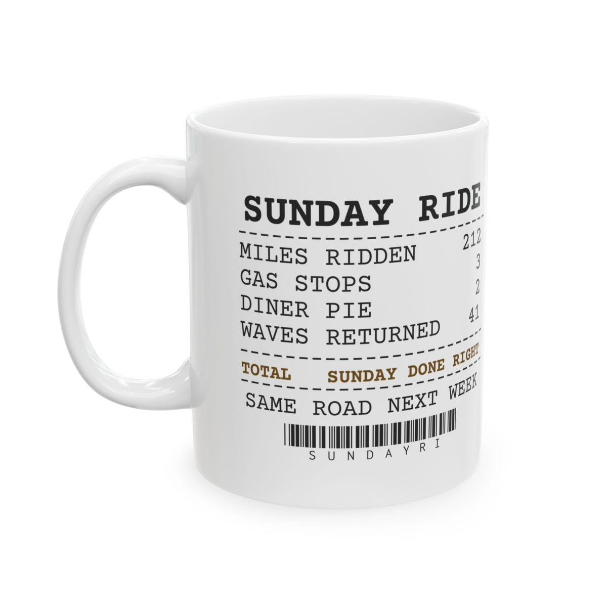 Funny Motorcycle Coffee Mug Sunday Ride Receipt For Bikers