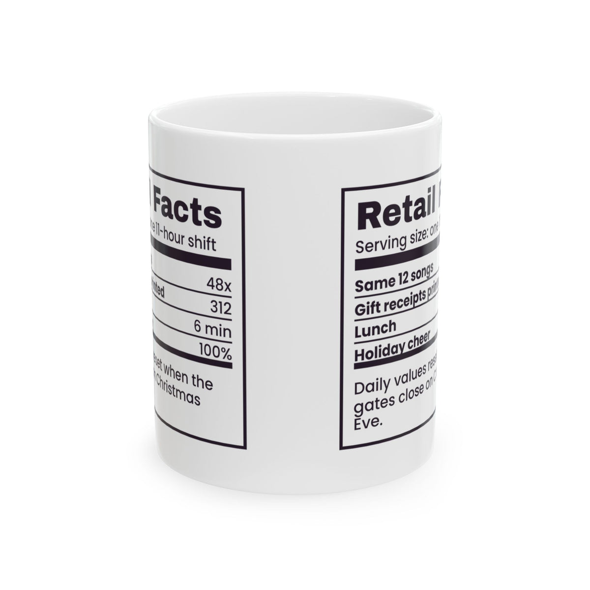 Funny Christmas Retail Coffee Mug Retail Facts Nutrition Label