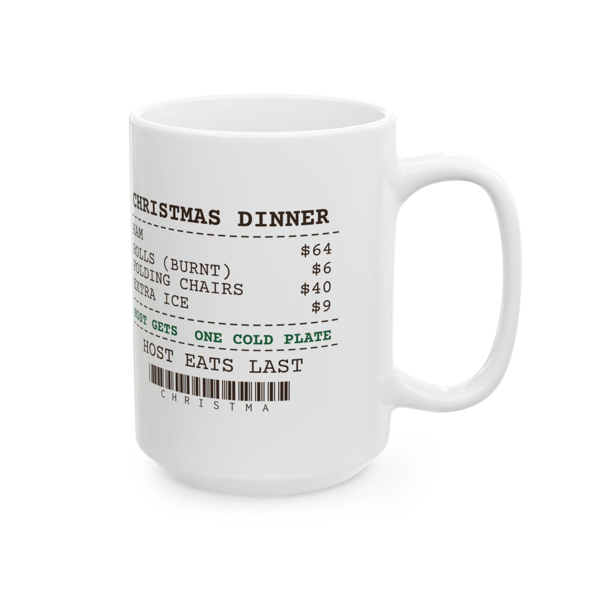 Funny Christmas Hosting Coffee Mug Host Eats Last Dinner Receipt