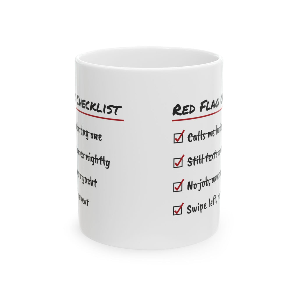 Funny Single Coffee Mug Red Flag Checklist Swipe Left For Her
