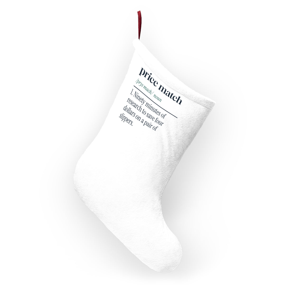 Funny Holiday Shopping Christmas Stocking Price Match Definition Bargain