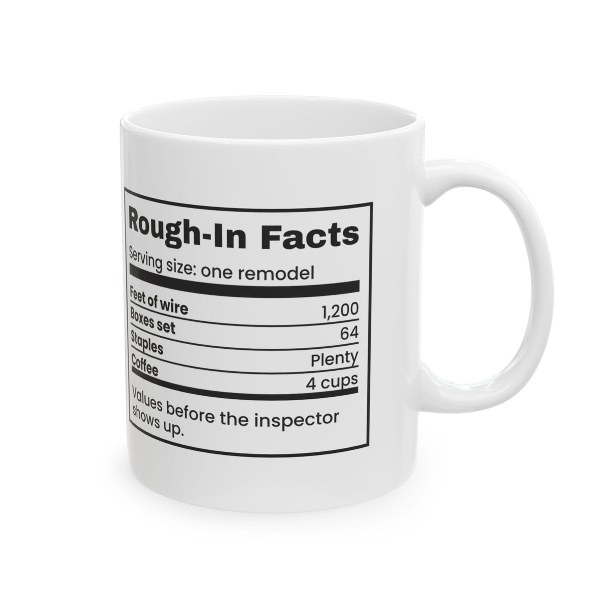 Funny Electrician Coffee Mug Rough-In Facts Nutrition Label