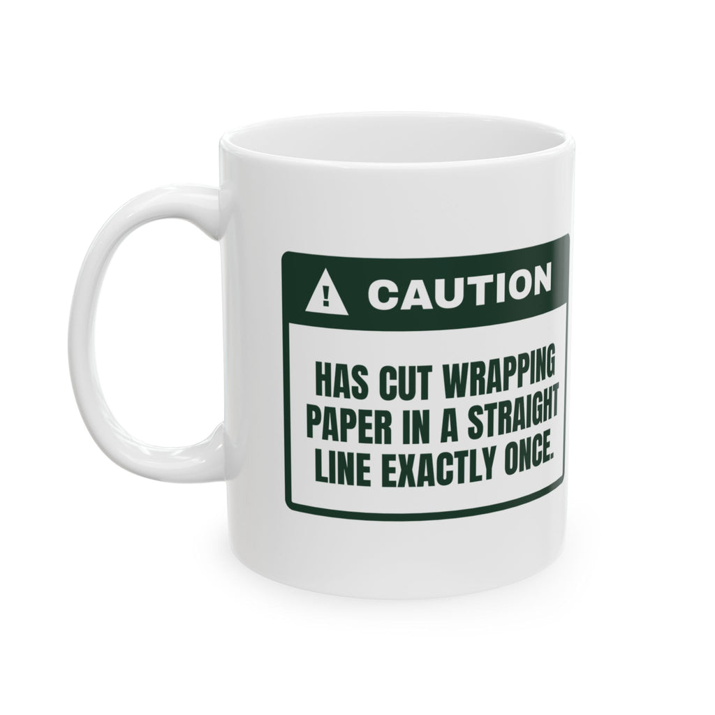 Funny Christmas Wrapping Paper Coffee Mug Cut The Paper Straight Once