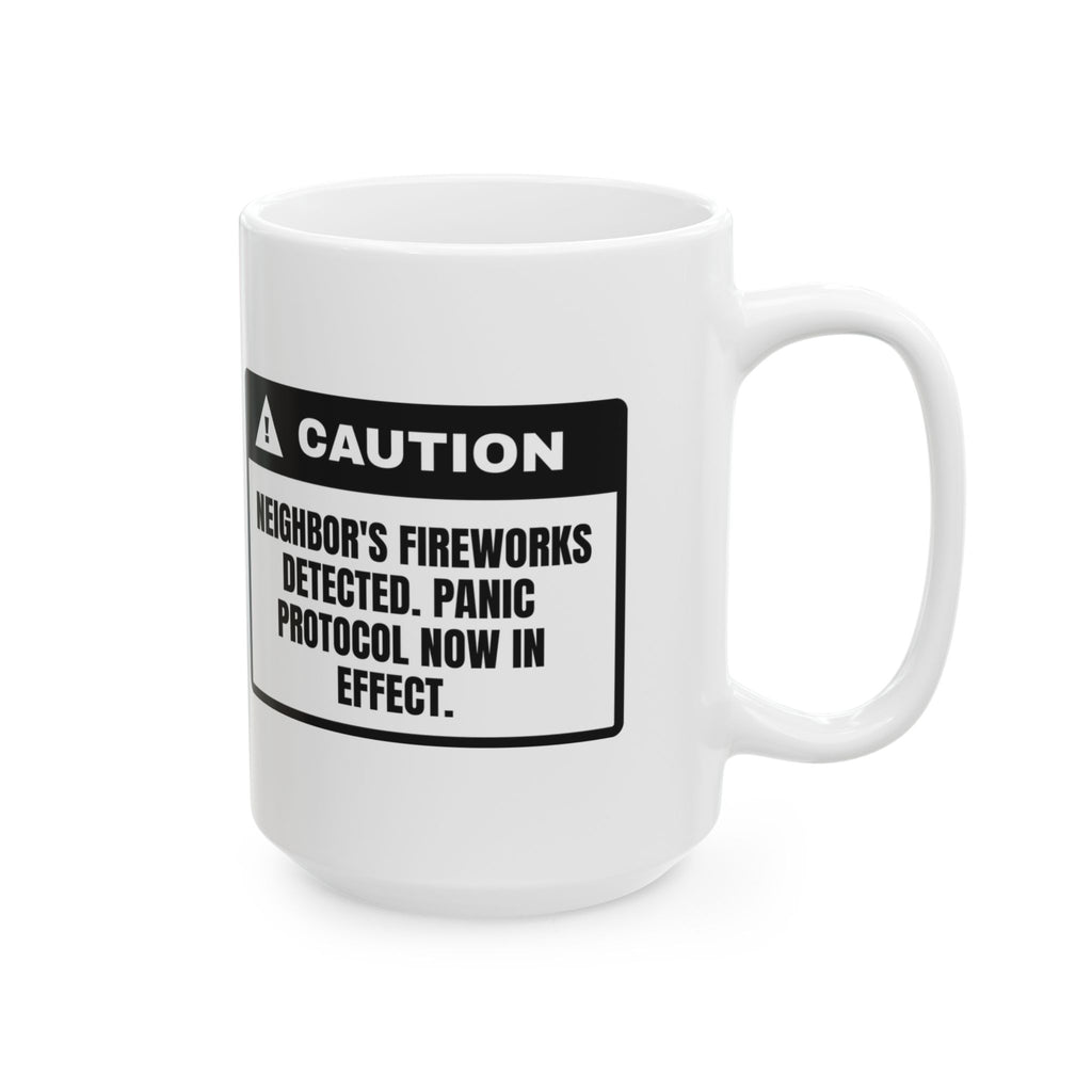 Funny Fireworks Caution Coffee Mug Panic Protocol For Dog Moms
