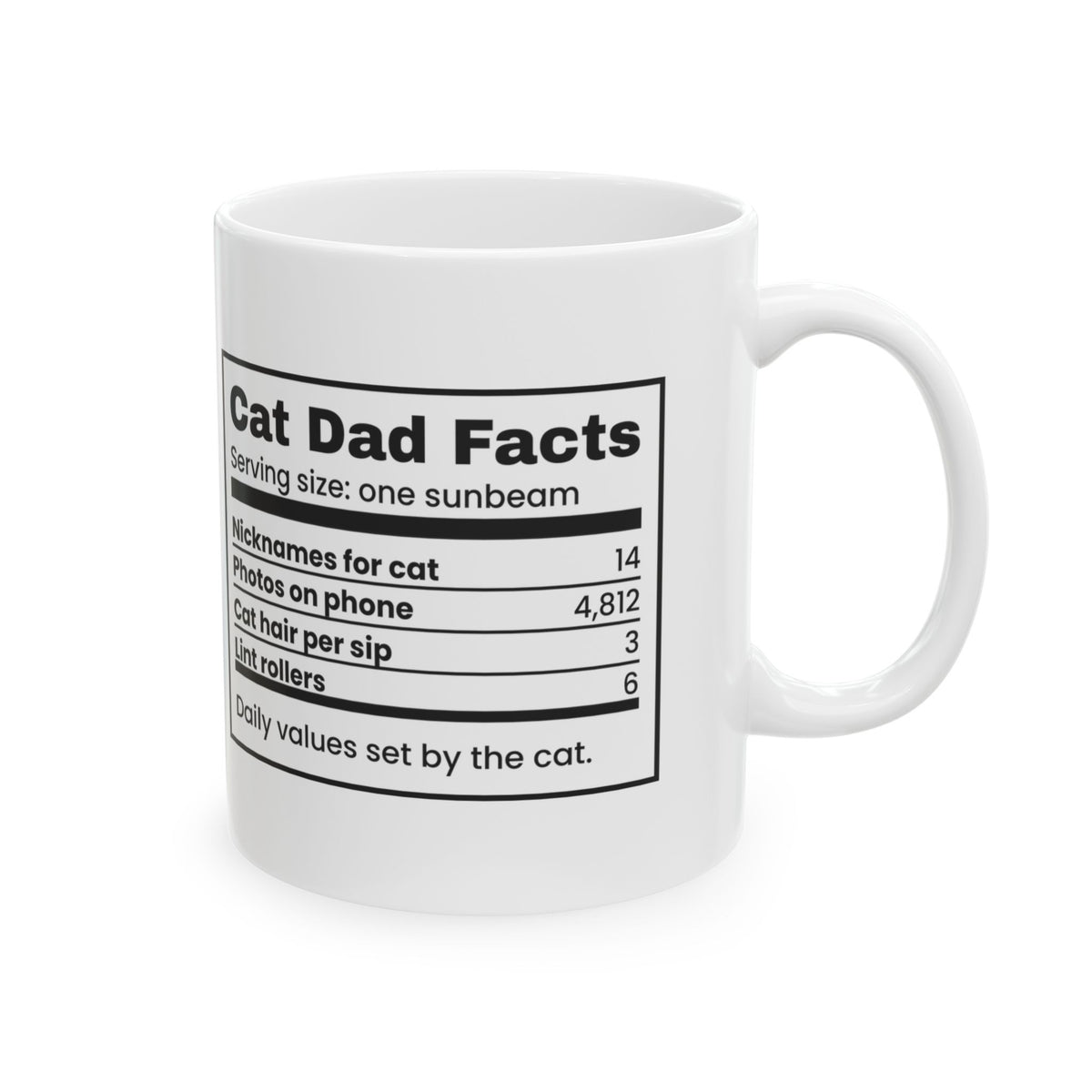 Funny Cat Dad Coffee Mug Cat Dad Facts Nutrition Label
