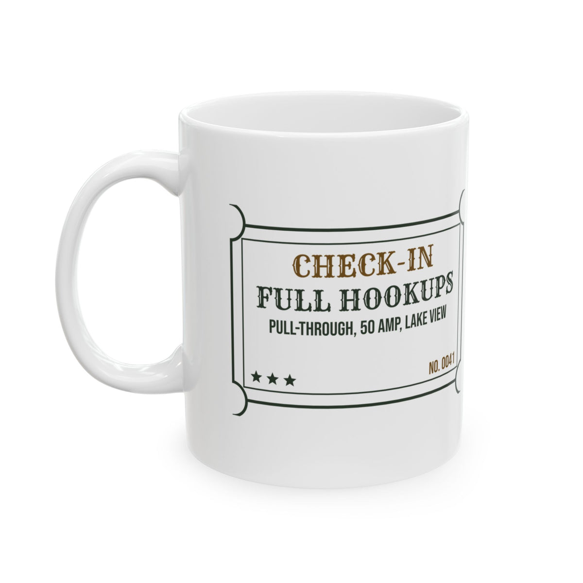 RV Coffee Mug Pull-Through Site Fifty Amp Lake View