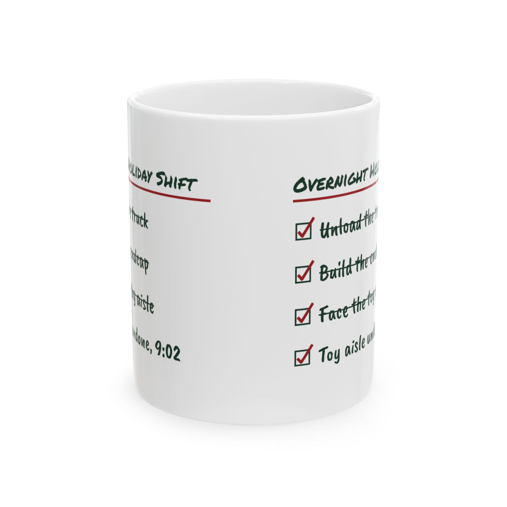 Funny Retail Christmas Coffee Mug Overnight Holiday Shift Checklist