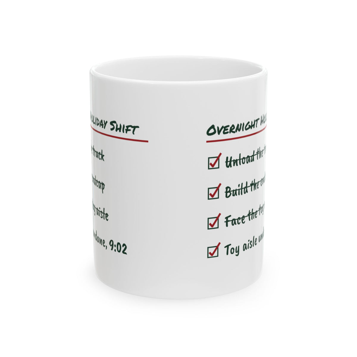 Funny Retail Christmas Coffee Mug Overnight Holiday Shift Checklist