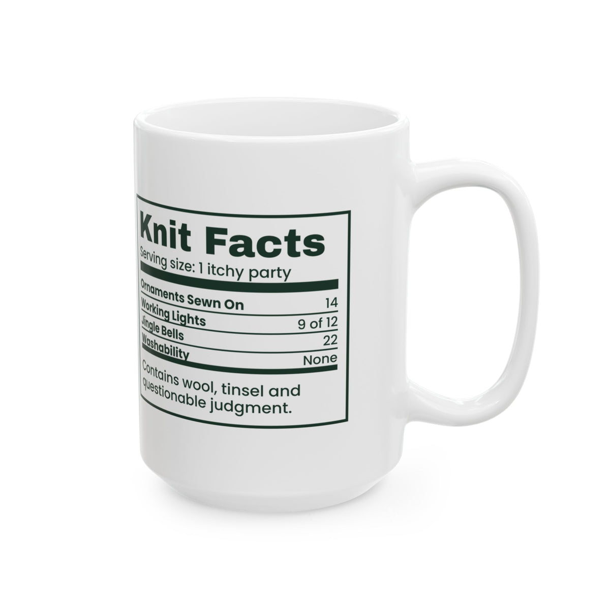 Funny Christmas Coffee Mug Knit Facts Ugly Sweater Nutrition Label