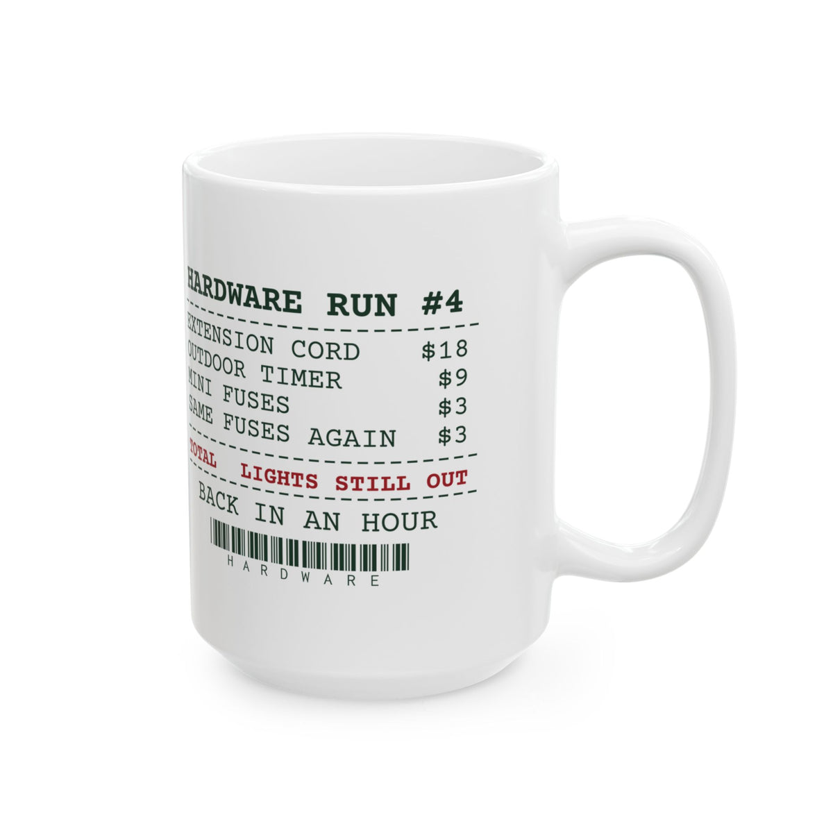 Funny Christmas Dad Coffee Mug Hardware Run Receipt Lights Still Out