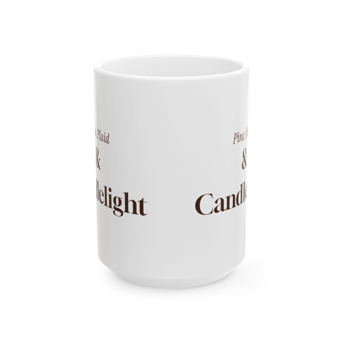 Cozy Christmas Coffee Mug Pine Plaid And Candlelight