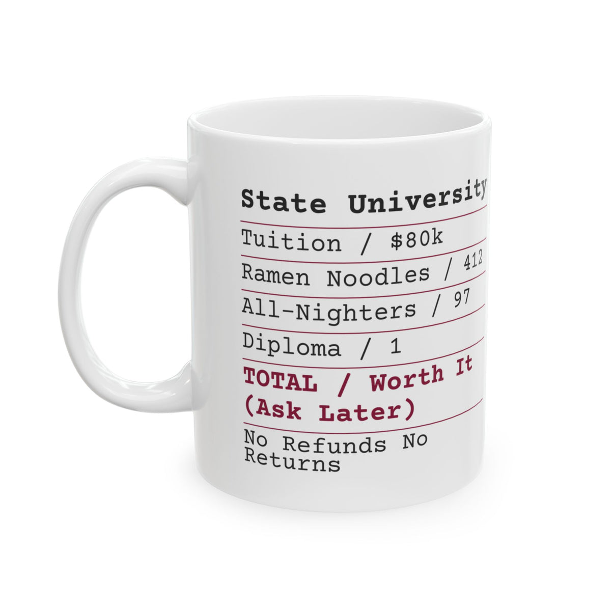 Funny College Grad Mug Tuition Receipt Worth It Ask Later
