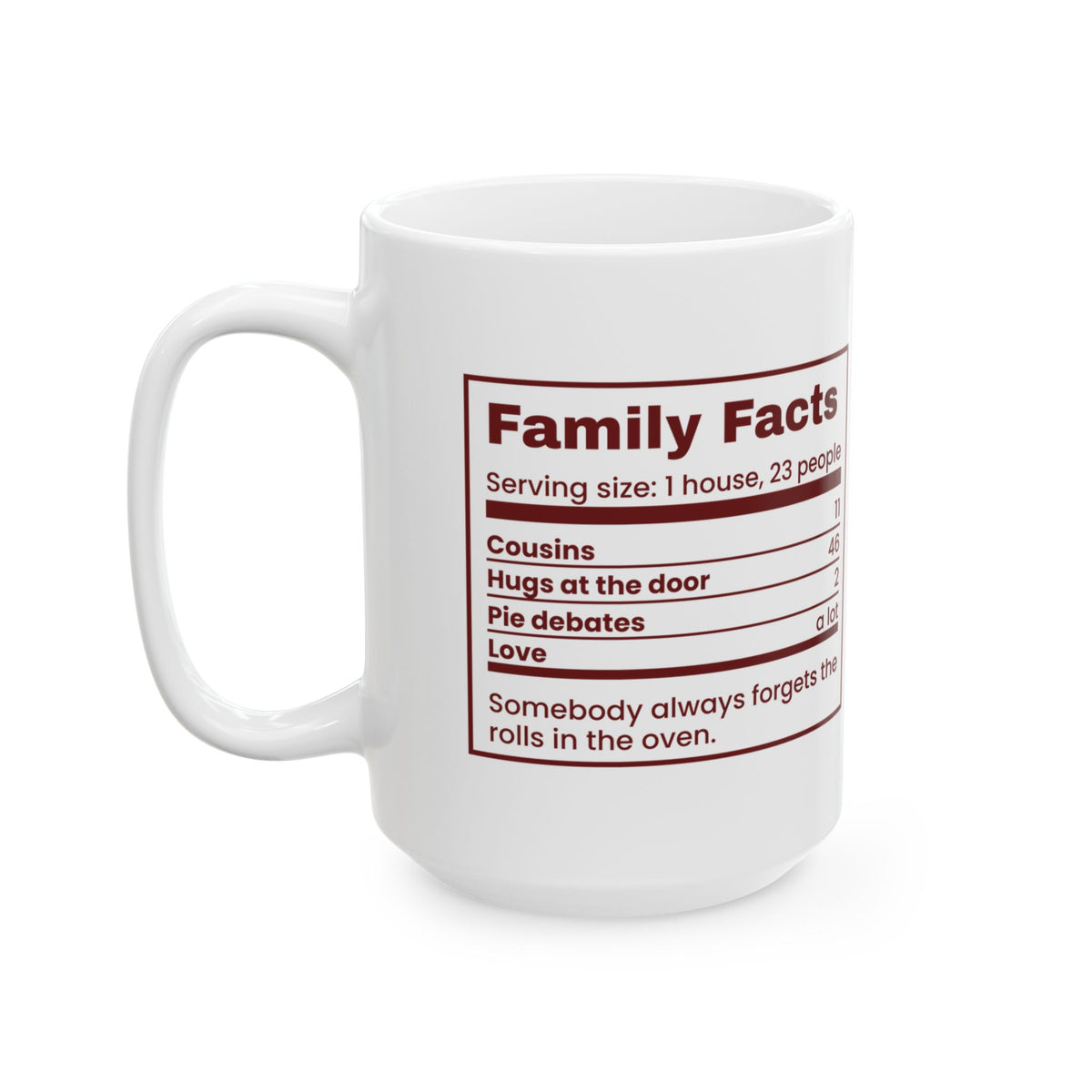 Funny Christmas Family Coffee Mug Family Facts Nutrition Label