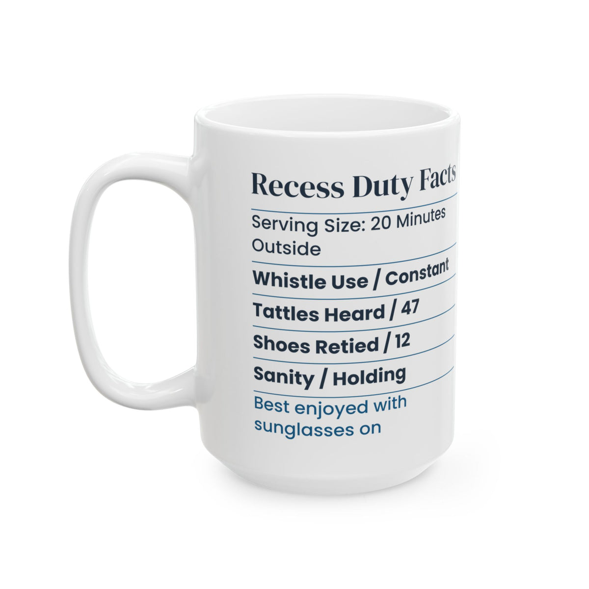Funny Recess Duty Nutrition Facts Coffee Mug Sanity Holding For Teachers