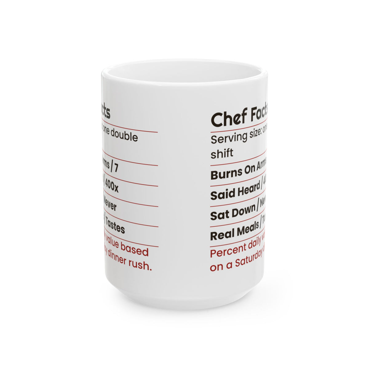 Funny Chef Coffee Mug Chef Facts Nutrition Label For Cooks