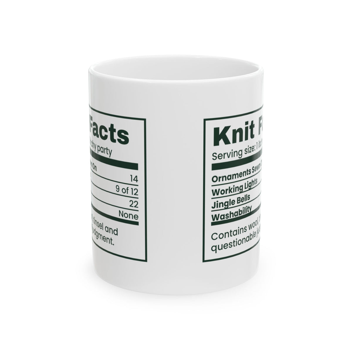 Funny Christmas Coffee Mug Knit Facts Ugly Sweater Nutrition Label
