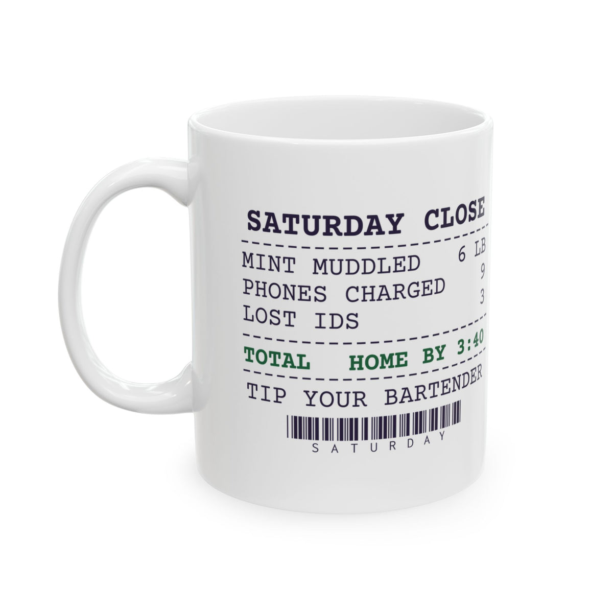 Funny Bartender Coffee Mug Mint Muddled 6 Pounds Home By 3:40
