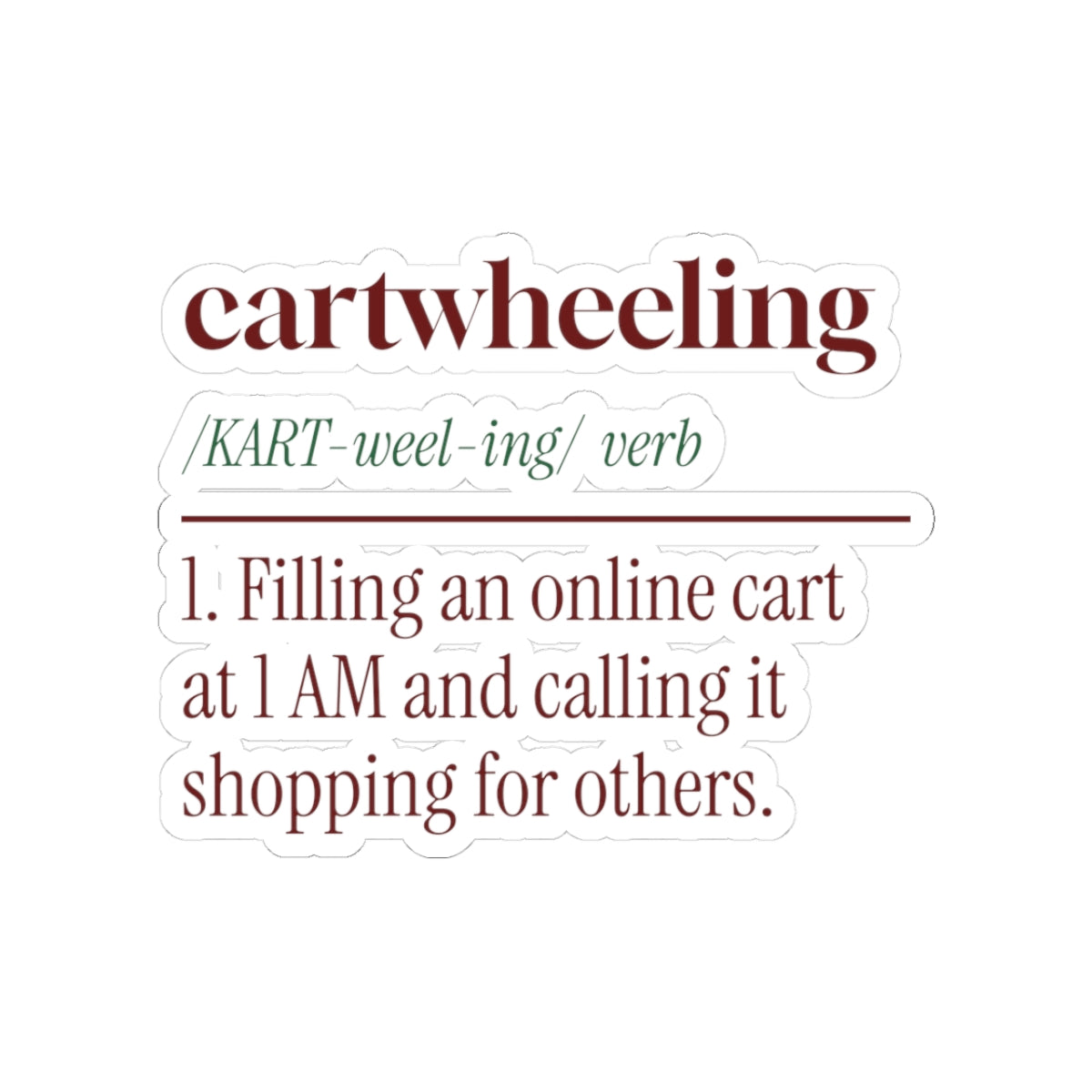 Funny Christmas Shopping Sticker Cartwheeling Dictionary Definition