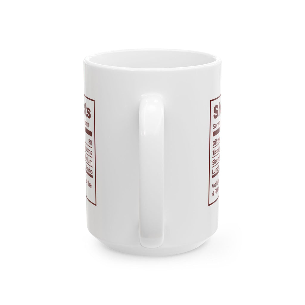 Funny Christmas Retail Worker Coffee Mug Shift Facts Nutrition Label