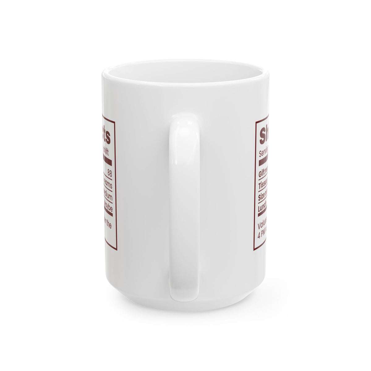 Funny Christmas Retail Worker Coffee Mug Shift Facts Nutrition Label