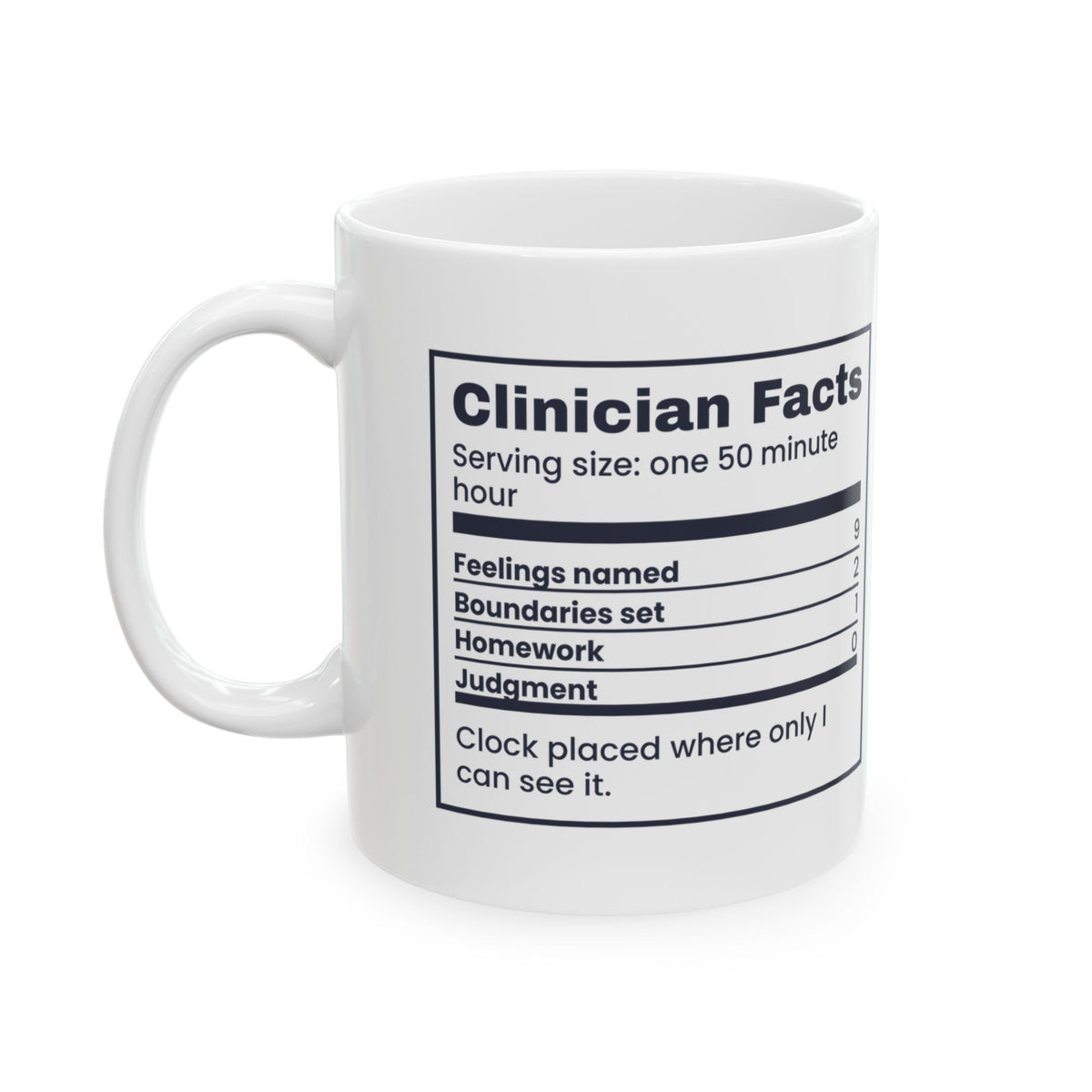 Therapist Coffee Mug Clinician Facts Nutrition Label