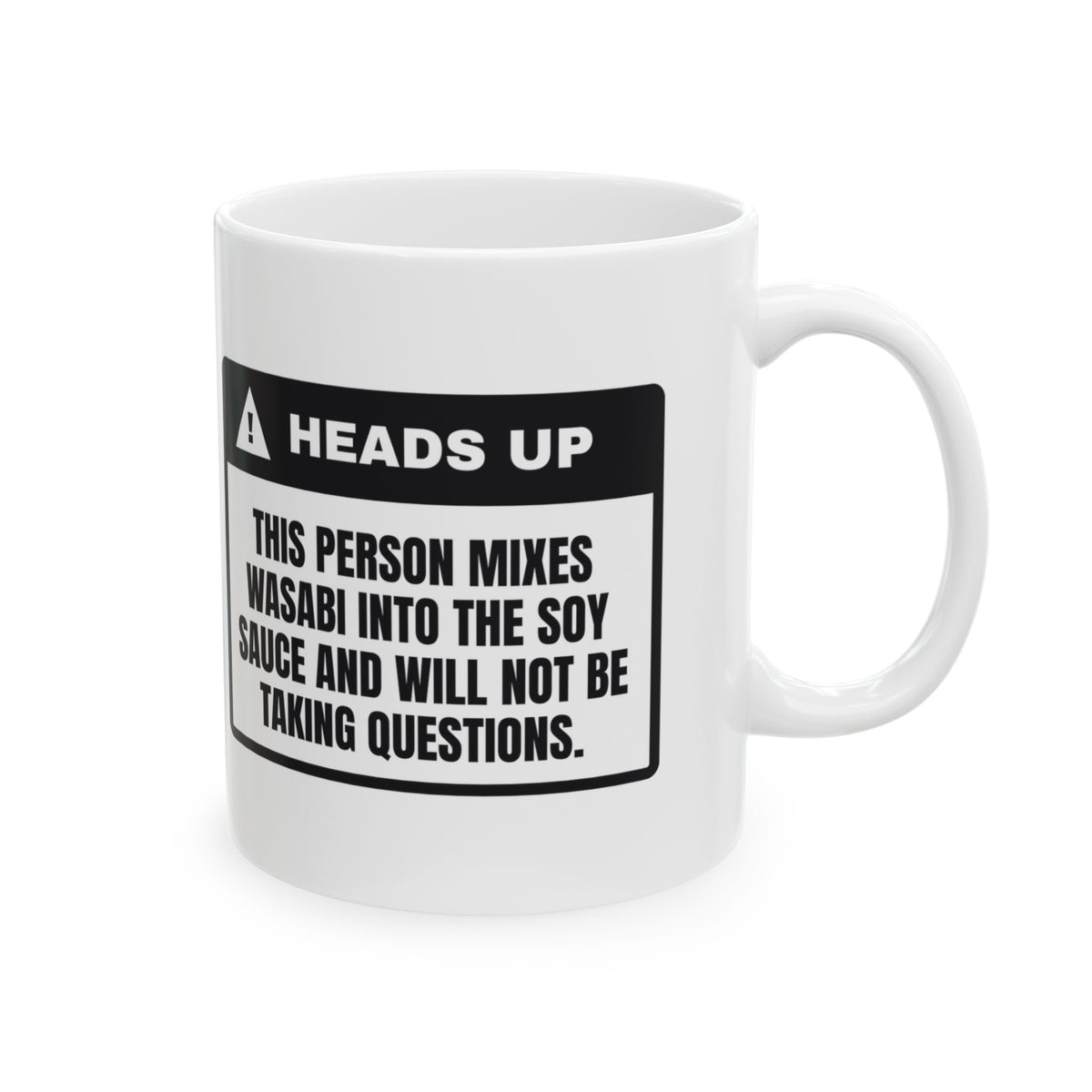 Funny Sushi Coffee Mug Mixes It Into The Soy Warning Label