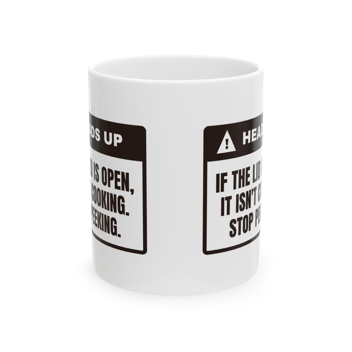 Funny BBQ Coffee Mug Heads Up Lid Open Not Cooking Stop Peeking