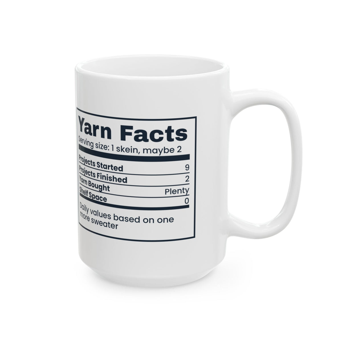 Funny Knitting Coffee Mug Yarn Facts Nutrition Label For Knitters